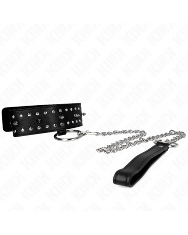 KINK - COLLANA CON GUINZAGLIO 65 CM CON BORCHIE IN ARGENTO MODELLO 1 REGOLABILE 36-43 CM X 5 CM