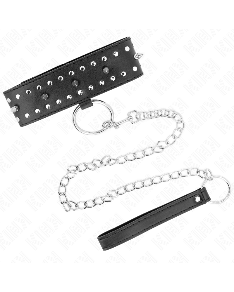 KINK - COLLANA CON GUINZAGLIO 65 CM CON BORCHIE IN ARGENTO MODELLO 1 REGOLABILE 36-43 CM X 5 CM