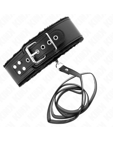 KINK - COLLANA CON GUINZAGLIO 116 CM CON BORCHIE IN ARGENTO MODELLO 4 NERO REGOLABILE 40-48 CM X 6 CM