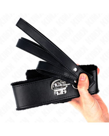 KINK - COLLANA CON GUINZAGLIO 116 CM CON BORCHIE IN ARGENTO MODELLO 4 NERO REGOLABILE 40-48 CM X 6 CM