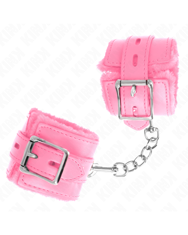 KINK - POLSINI IMBOTTITI IN PELLICCIA CON FORI QUADRI ROSA E CINTURA ROSA REGOLABILE 17-29 CM X 6 CM