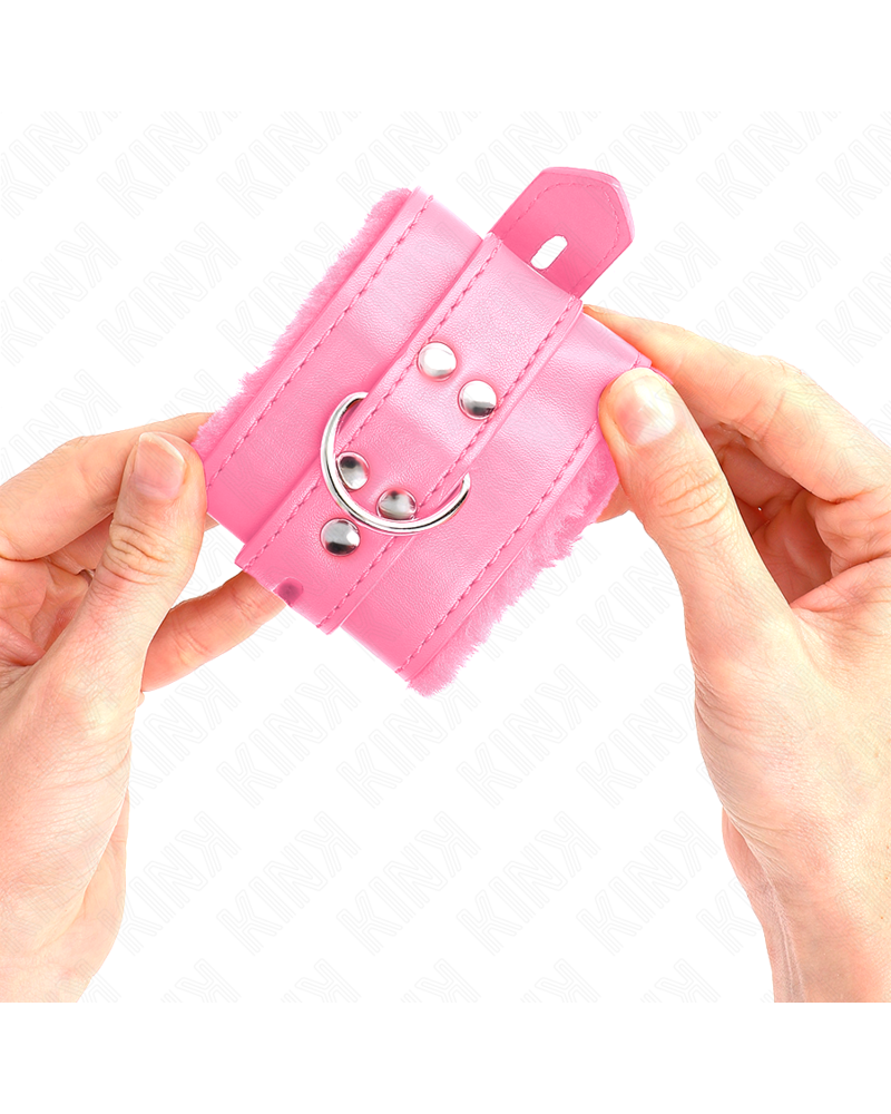 KINK - POLSINI IMBOTTITI IN PELLICCIA CON FORI QUADRI ROSA E CINTURA ROSA REGOLABILE 17-29 CM X 6 CM