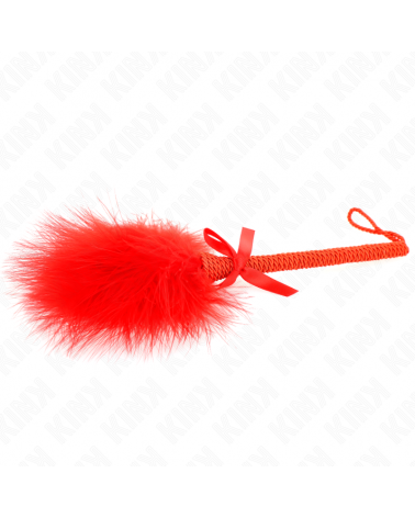 KINK - BACCHETTA IN CORDA DI NYLON CON PIUME TICKLE E FIOCCO ROSSO 25 CM