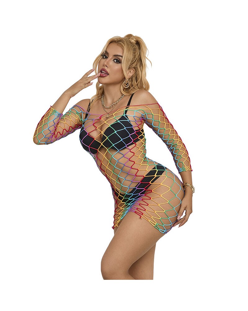 SUBBLIME - 952426 BODYSTOCKING A RETE MANICA LUNGA ARCOBALENO TAGLIA UNICA