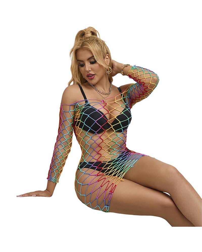 SUBBLIME - 952426 BODYSTOCKING A RETE MANICA LUNGA ARCOBALENO TAGLIA UNICA