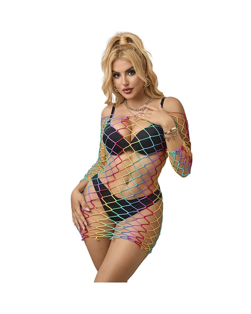 SUBBLIME - 952426 BODYSTOCKING A RETE MANICA LUNGA ARCOBALENO TAGLIA UNICA