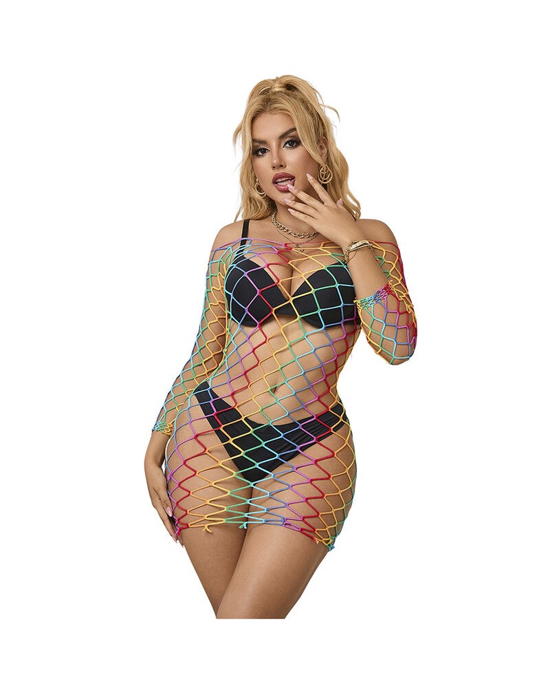 SUBBLIME - 952426 BODYSTOCKING A RETE MANICA LUNGA ARCOBALENO TAGLIA UNICA