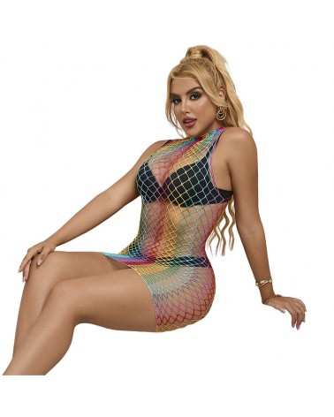 SUBBLIME - 952433 BODYSTOCKING A RETE SENZA MANICHE COLLO ALTO ARCOBALENO TAGLIA UNICA
