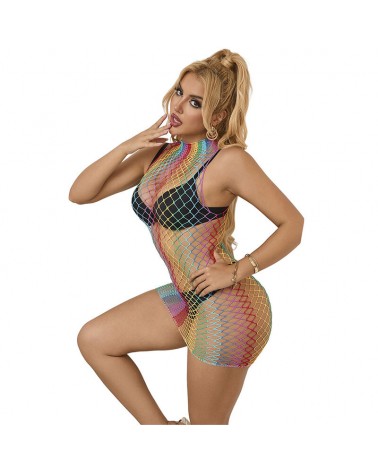 SUBBLIME - 952433 BODYSTOCKING A RETE SENZA MANICHE COLLO ALTO ARCOBALENO TAGLIA UNICA