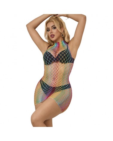 SUBBLIME - 952433 BODYSTOCKING A RETE SENZA MANICHE COLLO ALTO ARCOBALENO TAGLIA UNICA