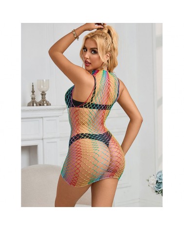 SUBBLIME - 952433 BODYSTOCKING A RETE SENZA MANICHE COLLO ALTO ARCOBALENO TAGLIA UNICA