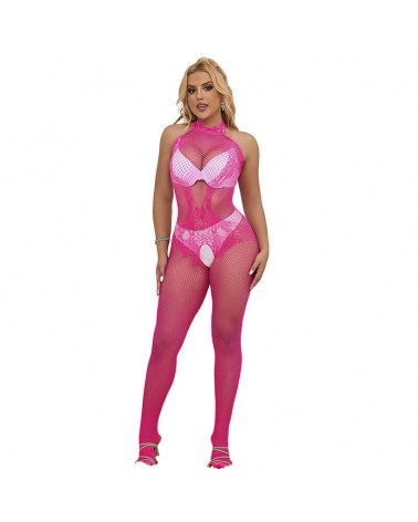 SUBBLIME - 952389 BODYSTOCKING A RETE E PIZZO SENZA CAVALLO CON COLLO ALTO ROSA TAGLIA UNICA