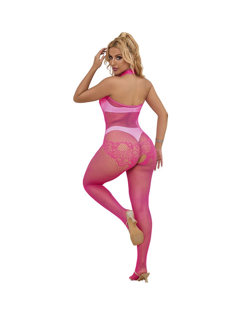 SUBBLIME - 952389 BODYSTOCKING A RETE E PIZZO SENZA CAVALLO CON COLLO ALTO ROSA TAGLIA UNICA