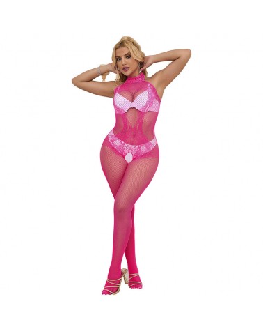 SUBBLIME - 952389 BODYSTOCKING A RETE E PIZZO SENZA CAVALLO CON COLLO ALTO ROSA TAGLIA UNICA