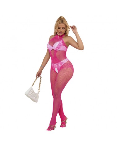 SUBBLIME - 952389 BODYSTOCKING A RETE E PIZZO SENZA CAVALLO CON COLLO ALTO ROSA TAGLIA UNICA