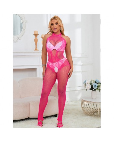 SUBBLIME - 952389 BODYSTOCKING A RETE E PIZZO SENZA CAVALLO CON COLLO ALTO ROSA TAGLIA UNICA