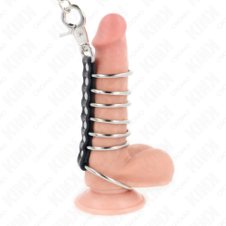 KINK - 7 ANELLI PER PENE IN METALLO DA 3,8 CM A 5 CM COLLEGATI CON PELLE E CATENA IN METALLO 100 CM 2