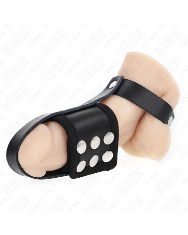 KINK - ANELLO PER GABBIA PER PENE IN PELLE CON CINTURINO DIVISORE PER PALLINE RIVESTITO REGOLABILE