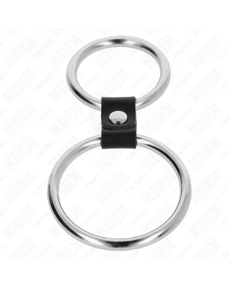 KINK - DOPPIO ANELLO PER PENE IN METALLO DA 3,7 CM A 5 CM COLLEGATO CON CINTURINO IN PELLE MODELLO 1