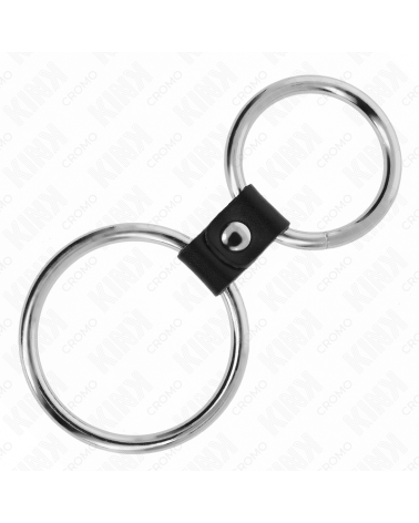 KINK - DOPPIO ANELLO PER PENE IN METALLO DA 3,7 CM A 5 CM COLLEGATO CON CINTURINO IN PELLE MODELLO 1