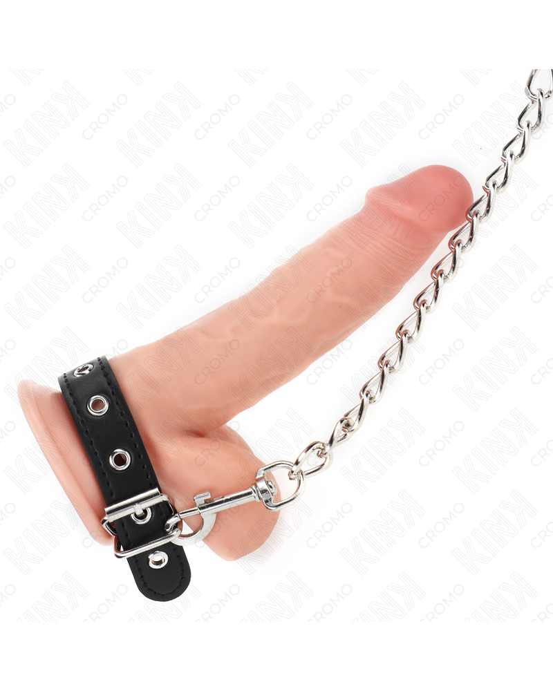 KINK - ANELLO PER PENE IN PELLE CON CINGHIA 21,5 X 2 CM E CATENA IN METALLO 60 CM