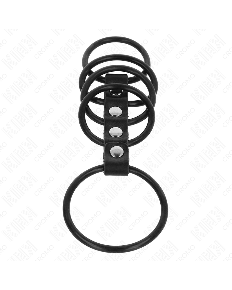 KINK - 5 ANELLI PER PENE IN SILICONE DA 3,8 CM A 4,8 CM COLLEGATI DA PELLE