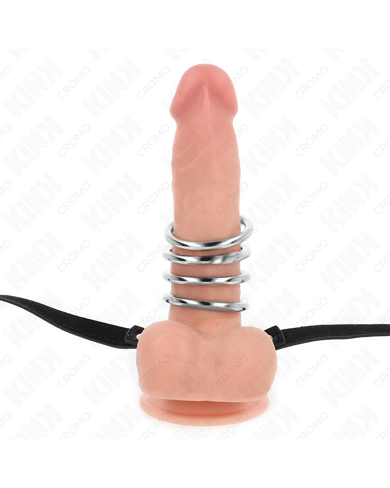 KINK - 5 ANELLI PER PENE DA 3,8 CM A 5 CM METALLO CON CINTURA IN PELLE 112 CM