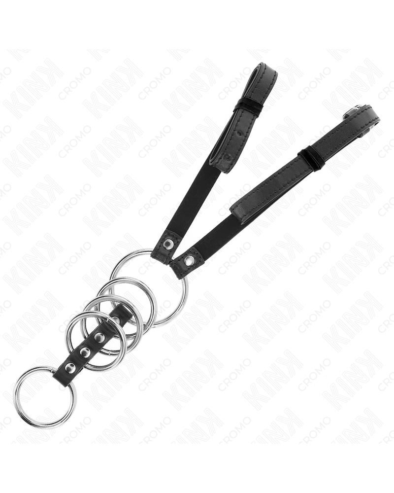 KINK - 5 ANELLI PER PENE DA 3,8 CM A 5 CM METALLO CON CINTURA IN PELLE 112 CM