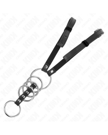KINK - 5 ANELLI PER PENE DA 3,8 CM A 5 CM METALLO CON CINTURA IN PELLE 112 CM