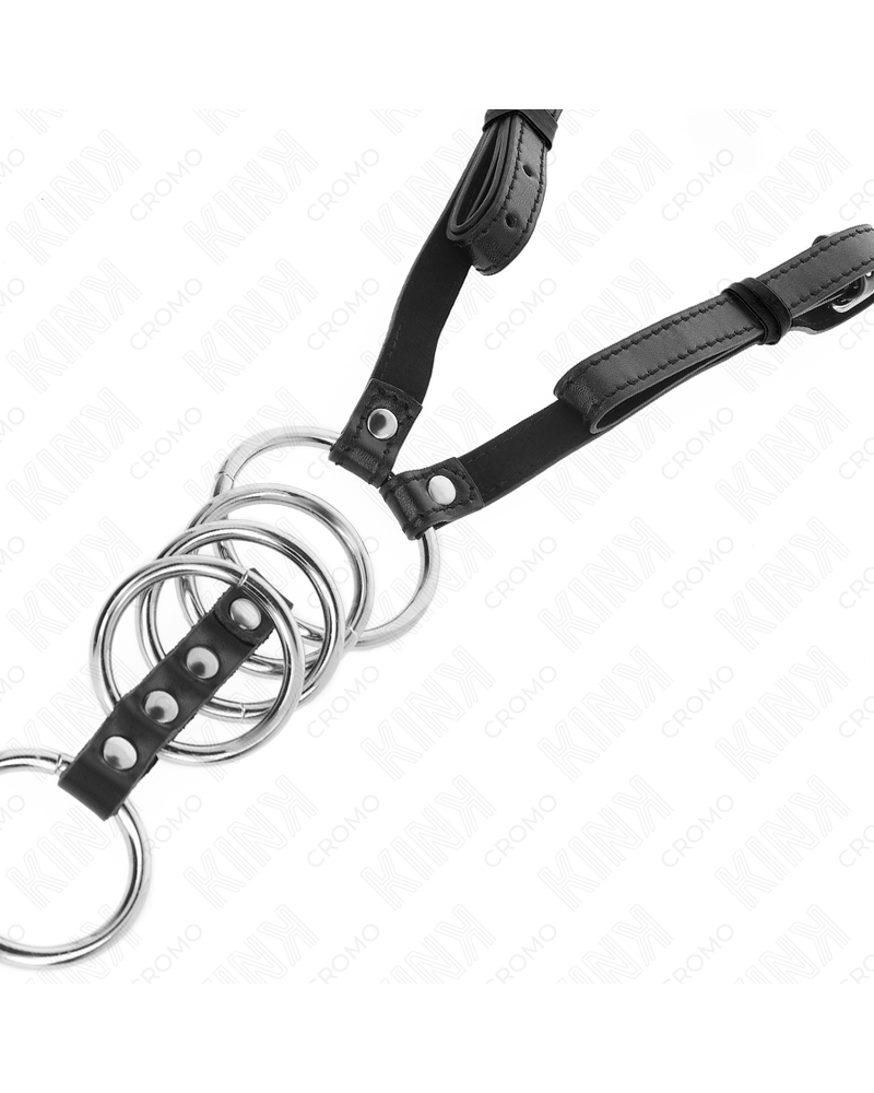 KINK - 5 ANELLI PER PENE DA 3,8 CM A 5 CM METALLO CON CINTURA IN PELLE 112 CM