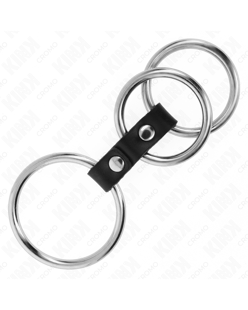 KINK - ANELLO PER PENE IN METALLO TRIPLO DA 3,7 CM A 5 CM COLLEGATO CON PELLE