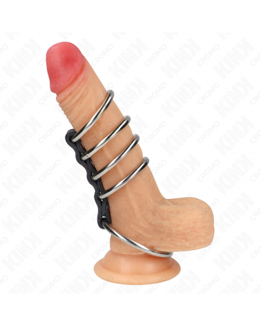 KINK - 5 ANELLI PER PENE DA 3,7 CM A 5 CM METALLO COLLEGATI DA PELLE