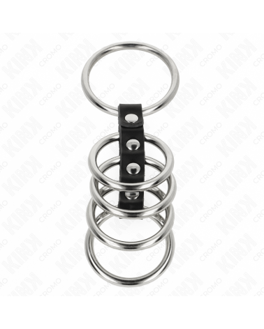 KINK - 5 ANELLI PER PENE DA 3,7 CM A 5 CM METALLO COLLEGATI DA PELLE