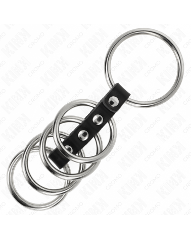 KINK - 5 ANELLI PER PENE DA 3,7 CM A 5 CM METALLO COLLEGATI DA PELLE