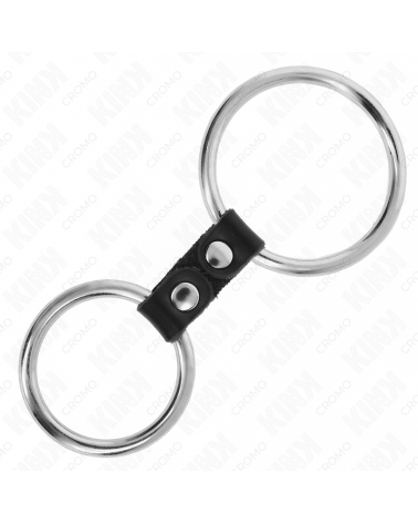 KINK - DOPPIO ANELLO PER PENE IN METALLO DA 3,7 CM A 5 CM COLLEGATO CON CINTURINO IN PELLE MODELLO 2