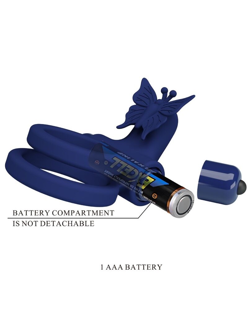 PRETTY LOVE - JAMELE DOPPIO ANELLO CON VIBRAZIONE E STIMOLATORE FARFALLA BLU