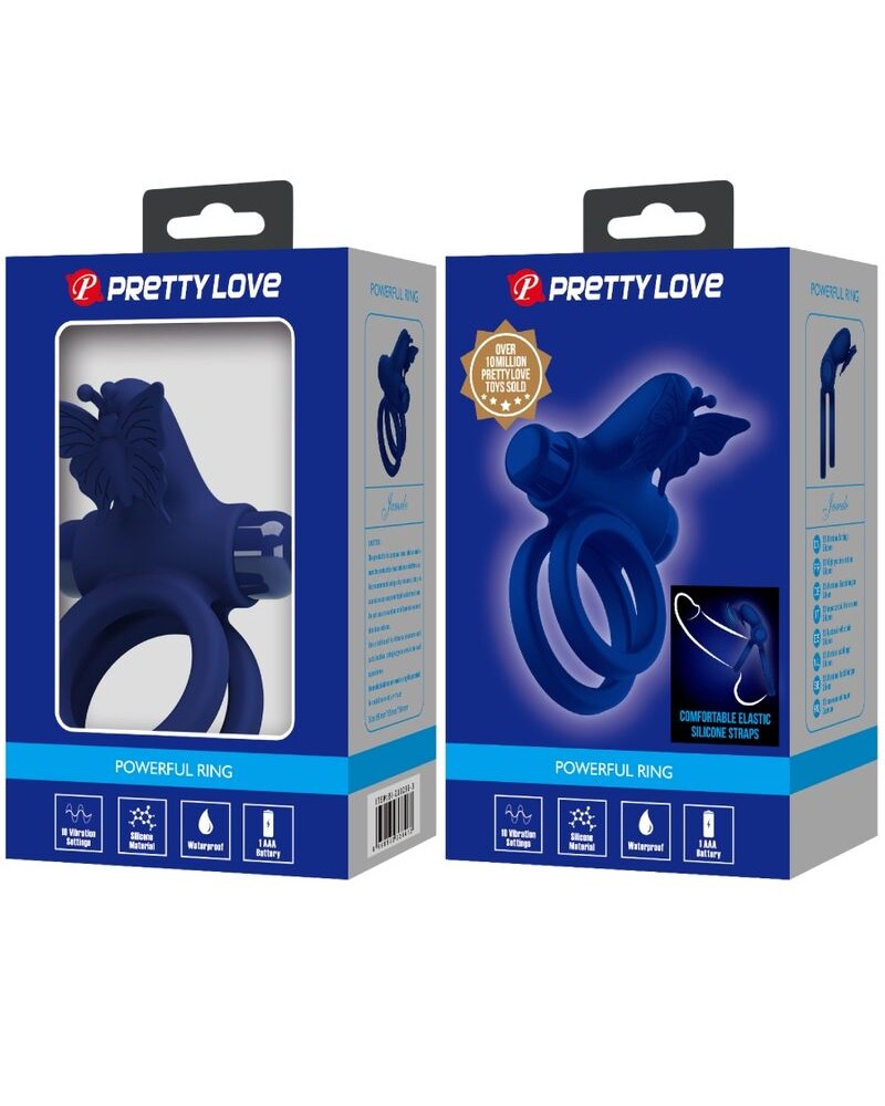 PRETTY LOVE - JAMELE DOPPIO ANELLO CON VIBRAZIONE E STIMOLATORE FARFALLA BLU