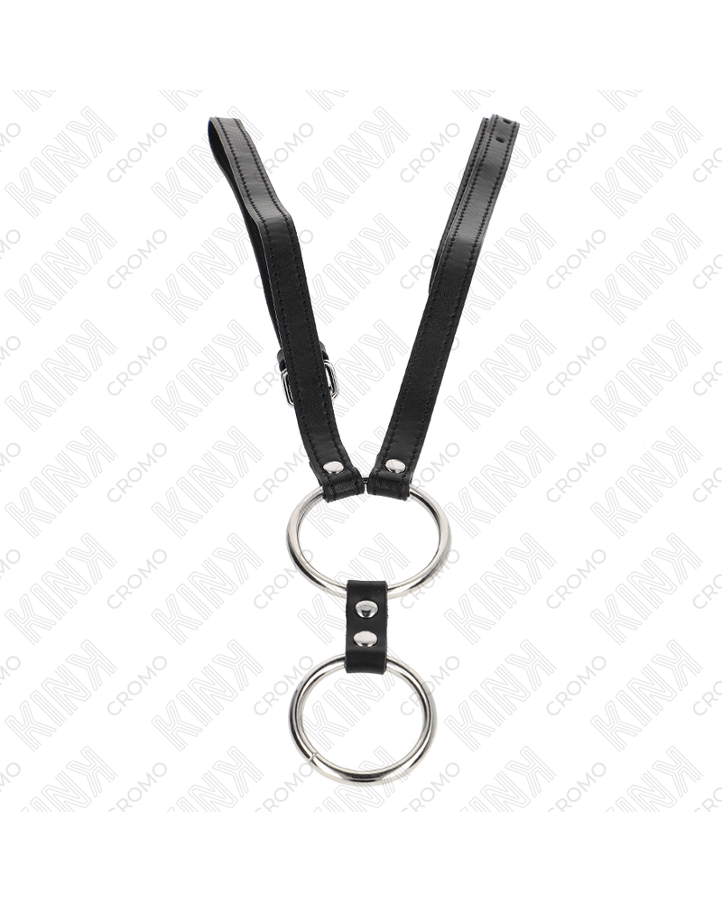 KINK - DOPPIO ANELLO PER PENE IN METALLO DA 3,8 CM A 5 CM CON CINTURA IN PELLE 112 CM