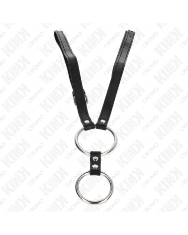 KINK - DOPPIO ANELLO PER PENE IN METALLO DA 3,8 CM A 5 CM CON CINTURA IN PELLE 112 CM
