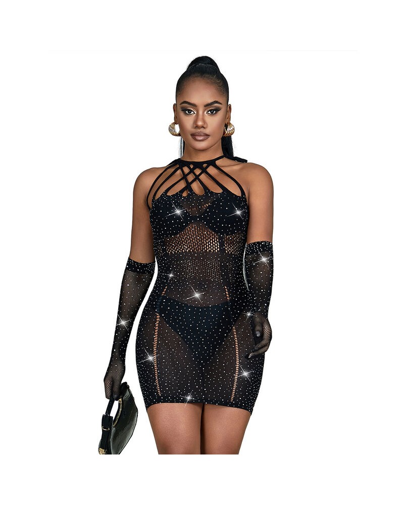 SUBBLIME - 952235 ABITO A RETE CON STRASS NERO TAGLIA UNICA