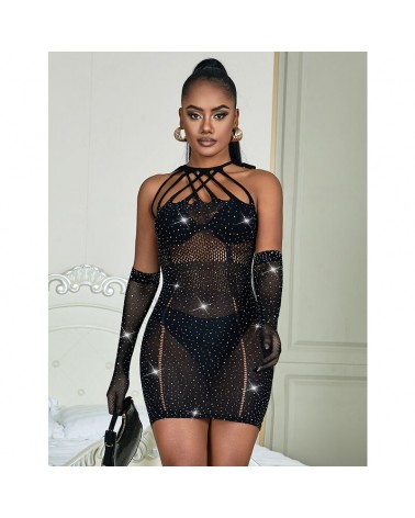 SUBBLIME - 952235 ABITO A RETE CON STRASS NERO TAGLIA UNICA