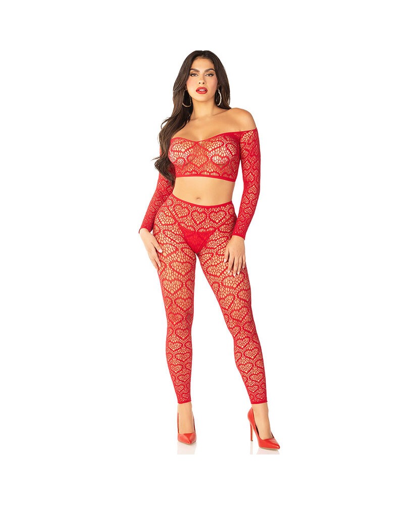 LEG AVENUE - CROP TOP + CALZE ROSSO TAGLIA UNICA