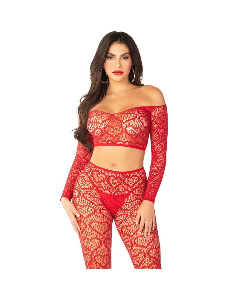 LEG AVENUE - CROP TOP + CALZE ROSSO TAGLIA UNICA