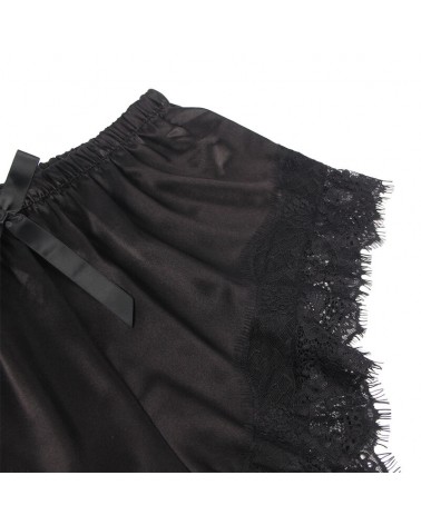 SUBBLIME - 953942 VESTAGLIA DA NOTTE CASUAL IN SETA + PANTALONI IN PIZZO NERO L/XL