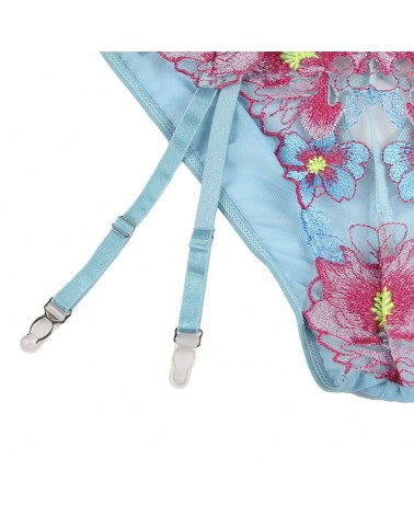 SUBBLIME - 954109 REGGISENO + SLIP CON CINTURA REGGISENO FLOREALE BLU S/M