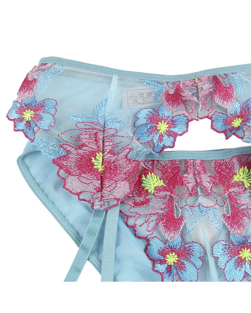 SUBBLIME - 954109 REGGISENO + SLIP CON CINTURA REGGISENO FLOREALE BLU S/M