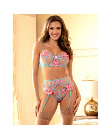 SUBBLIME - 954109 REGGISENO + SLIP CON CINTURA REGGISENO FLOREALE BLU S/M