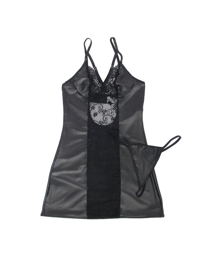 SUBBLIME - 954161 VESTITO + PERIZOMA PELLE NERO S/M