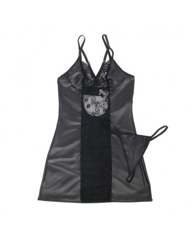 SUBBLIME - 954161 VESTITO + PERIZOMA PELLE NERO S/M