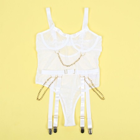 SUBBLIME - 954291 BODY CON CATENE + CINTURA GIACCHE BIANCO L/XL